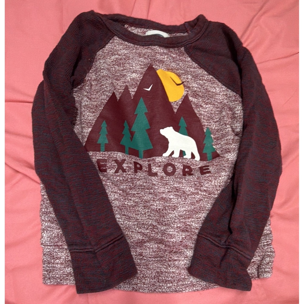 Old Navy Boys 5T Long Sleeve Raglan Graphic Bear T-Shirt Gray/Maroon